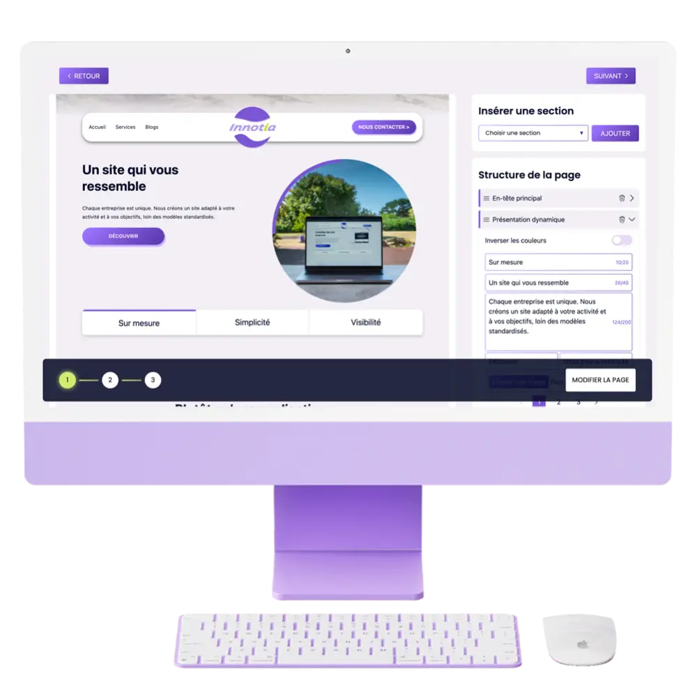 Éditeur de site web avec sections personnalisables dans Innotia Manager